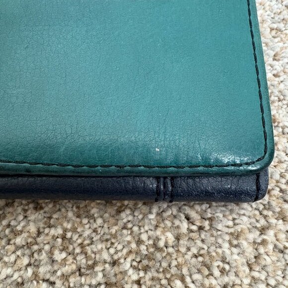 Fossil Navy Blue & Turquoise Leather Wallet Gold Hardwear - Picture 5 of 14
